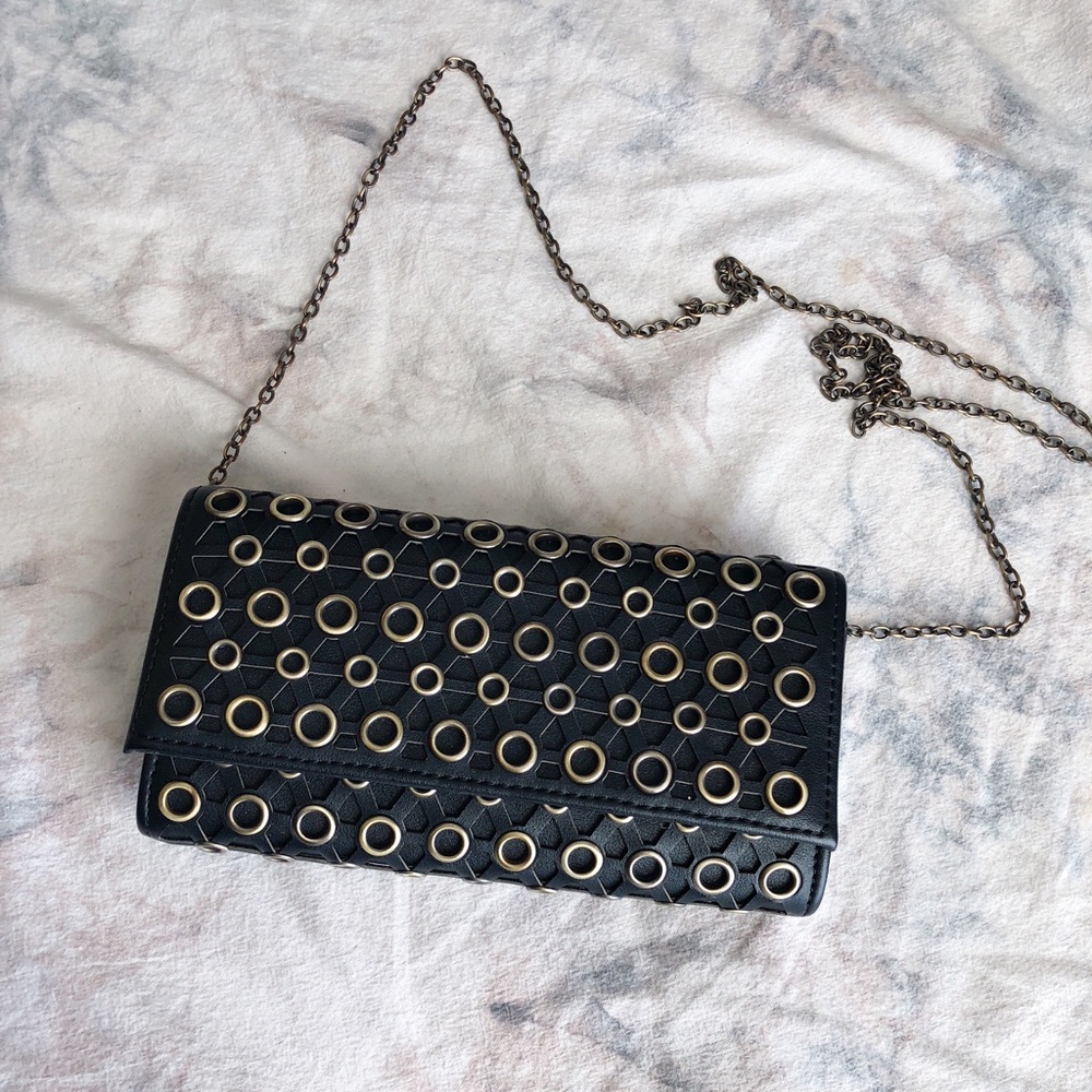 Never Used, Black, Clutch with Gold Rings
